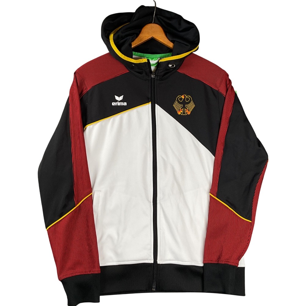 Erima Germany Track Jacket Hoodie Womens 10 Black White Red Zip Up 107 1832